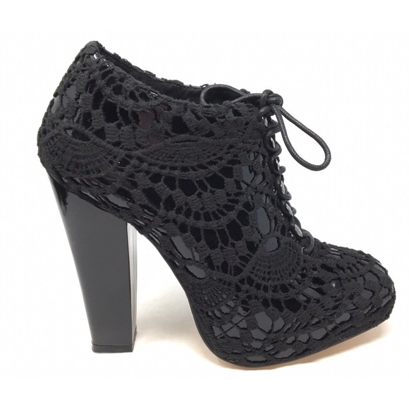 Rodarte X Opening Ceremony Women's Size 7 Black Patent Leather Crochet Booties - Picture 6 of 7